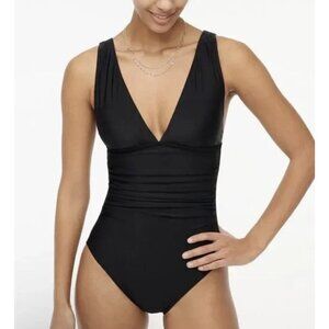 J. CREW FACTORY V-neck ruched one-piece swimsuit Black NWT